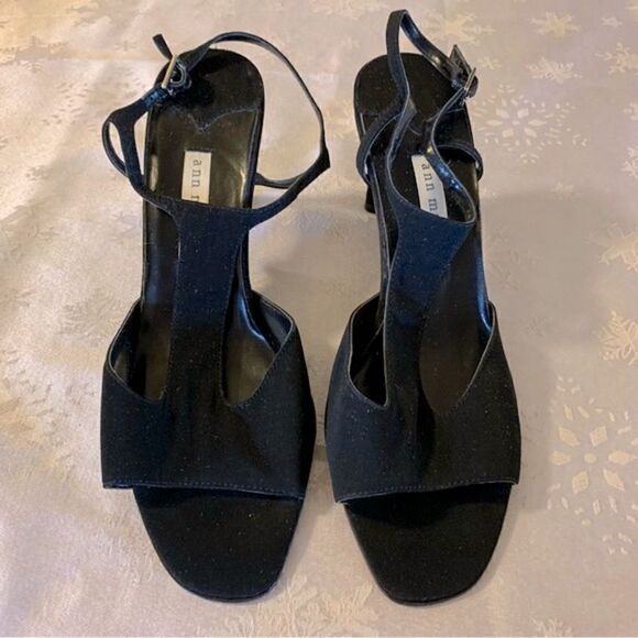 Ann Marino Slingback Sandals Black Peep Toe Sz 10 Gorgeous - Picture 1 of 5